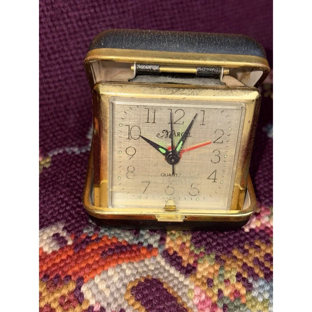 VINTAGE‎ MARCEL IN CASE QUARTZ TRAVELING ALARM CLOCK MADE IN JAPAN  WORKS